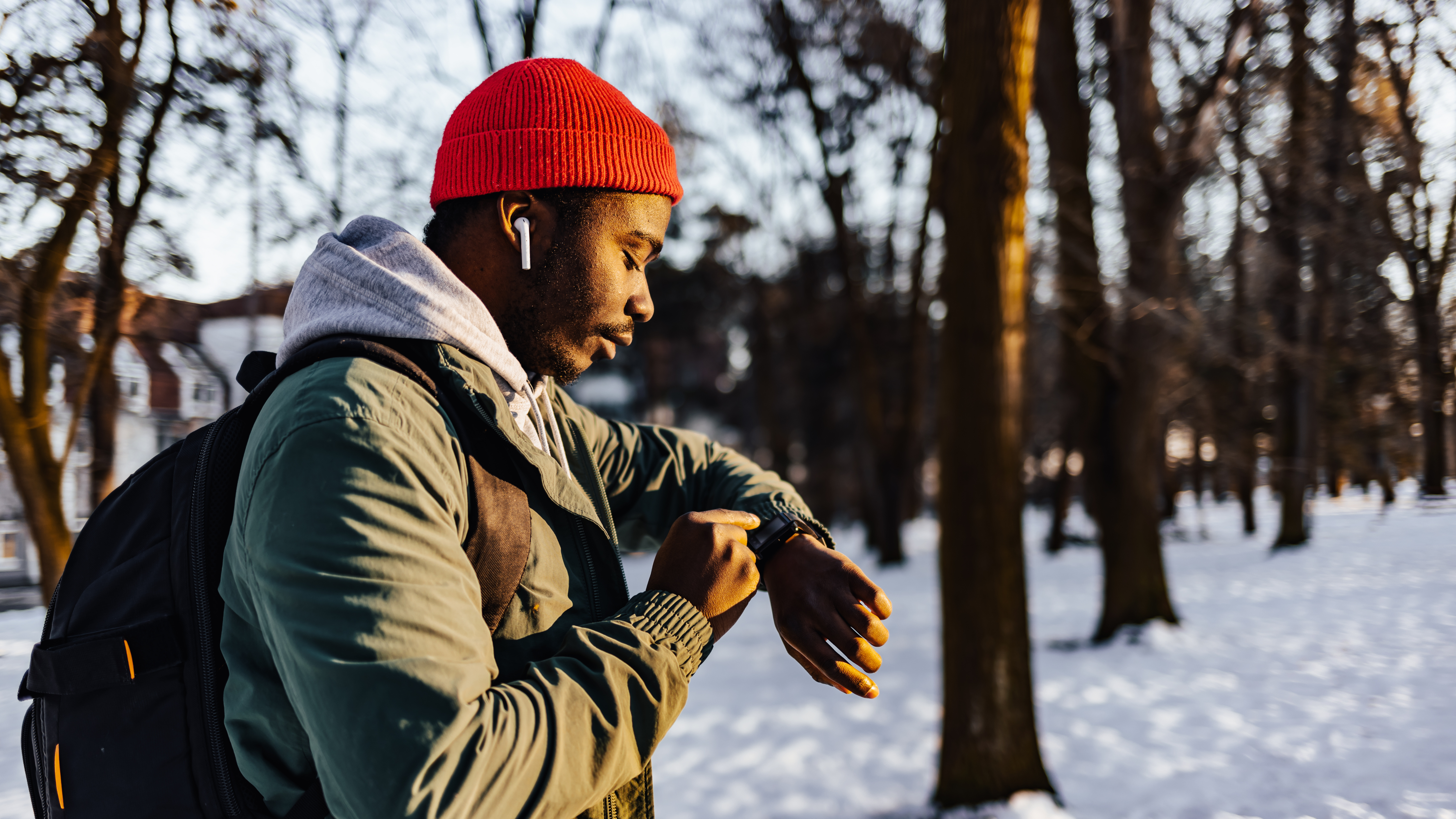 Man walking in winter scene
